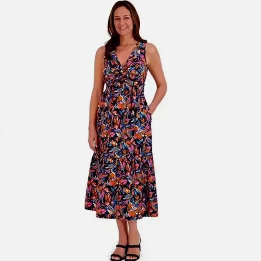NWT French Connection Midi Front Twist Dress Multicolor Size Large
